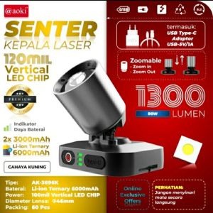 senter kepala aoki zoom 3671 60 watt super terang senter kepala aoki zoom 60 watt