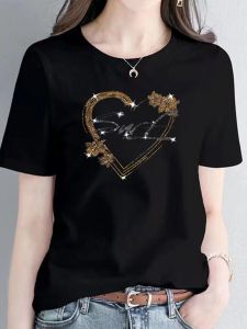 Áo Thun Cotton Tay Ngắn Dáng Rộng Cho Nữ Mùa Hè 2025 Phong Cách Hàn Quốc Thời Trang Đa Năng Màu Đen in Họa Tiết Hoa