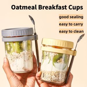350ml Reusable Overnight Oats Jars With Spoon Airtight Oatmeal Cup Container with Measurement Marks Glasses