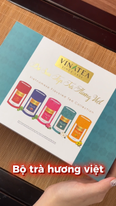 Bộ Trà Đoàn Viên Vinatea - Ôlong 80g Sen 80g Hồng Shan 70g - Lon Giấy - Bộ Trà Quà Tặng Đi Kèm Hộp Và Túi Đựng