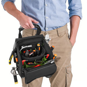 JAKAH Professional Electricians Tool PouchMulti-pocket Ergonomic Rubber Handle Padded Shoulder Strap Black Green JK-208