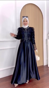 Dress Brokat Pesta Mewah Gamis Sakura Burgundy Wanita Silk Premium Mix Payet Trend mode Gamis Muslim