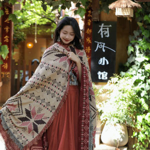 Korean Style Large Shawl Womens Outerwear Ethnic Wind Air Conditioned Room Knitted Cowl Neck Wrap Yunnan Travel Outfit Street Snap