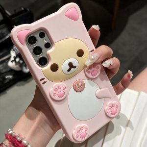 EOENKK | Kawaii INS Rilakkuma Cartoon Silicone Phone Case For Samsung Galaxy S25 S24 S23 S22 Ultra S20 S21 FE A14 A54 A53 S10 Back Cover