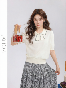 YOUXIANG | Áo Blouse Tay Ngắn Phong Cách Trẻ Trung Giúp Gọn Đơn
