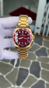 Đồng hồ nam size 42mm G-kinze 7035M mặt đỏ nổi bật dây thép không gỉ kính sapphire fullbox hãng