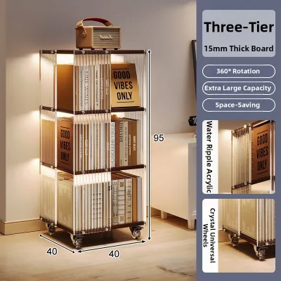 Rotatable Multi-layer Wooden Acrylic Bookshelf