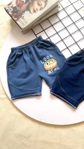 Quần short thun cotton giả jean phối thân trước cho bé trai  từ 10-38kg
