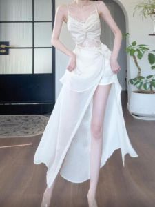 CHANGTONG | French Elegant Lace Back-exposing Dress Long