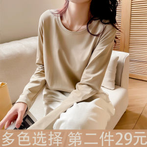 Long Sleeves T-Shirt Womens Clothing Pure Cotton Underwear Crew Neck White Base Shirt Fall and Winter 2024 New Arrival Loose Western Style Autumn Clothes