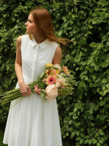 AMII | Summer New Graceful Commuter Baroque Irregular Pearl Button Turn-Down Collar Jacquard Fitted Dress