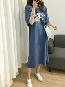 plus Size Womens Long T-Shirt Dress Summer New American Retro Slimming Belly Covering Loose Body Shirt Dress Korean Style