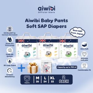 [2 PACKS]Aiwibi Premium Baby Pants Soft SAP Diapers Tipe Celana M26/ L24 / XL22 Popok Bayi Anti Ruam