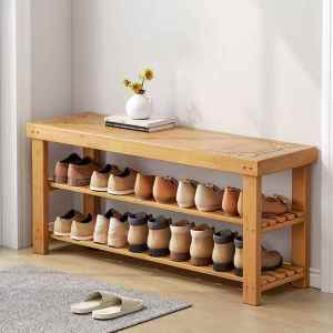 Solid Wood Indoor Entrance Shoe Cabinet Bench One-Piece Design Home Use Shoe Changing Bench Compact Size Seating Shoe Rack
