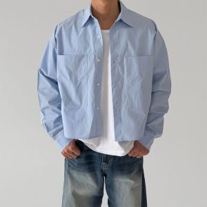 DAVID&ME | Light Blue Short Big Pocket Long Sleeve Mens Shirt Spring/Summer Wrinkle-Resistant Sun-Protective