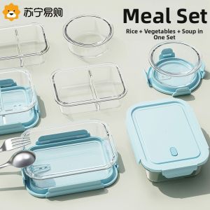 CrossOver | New 2025 Glass Microwave Safe Lunch Box for Office Workers Heated Bento Box Preservation Container Rectangular Shape 400ml-1200ml Capacity