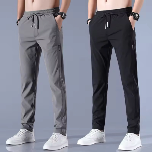 MaleVogue Mens Ice Silk Pants Mens Loose Breathable Straight Leg Slim Casual Pants Summer Thin Pants Stretch Mens Athletic Pants