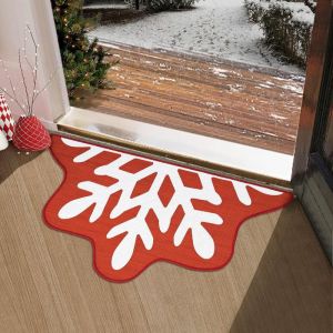 VIKAMA Christmas Shaped Mat Red White Large Snowflake Print Soft Non Slip Rug For Entryway Bedroom Living Room Home Decor