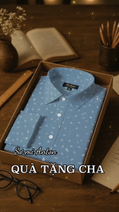 HOÀN TIỀN 15% - Áo Sơ Mi Nam Công Sở Trung Niên Thương Hiệu Anton Màu Xanh Họa Tiết Trắng Nhỏ Vải Cotton Vạt Bầu - AC62