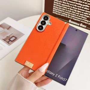 For Galaxy ZFold 8 Ultra Fashion PU Leather Case with Nameplate For Samsung Galaxy Z Fold 8 7 6 5 Anti Fingerprint Protect Cover