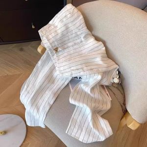 High Waist Wide Leg Pants Womens Casual Trousers Vertical Stripes Loose BF Lazy Style Spring Autumn New Arrival Commute Korean Style