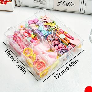 1pc Transparent Acrylic 6-Grid/8-Grid Hair Accessory Jewelry Box Large Flip Desktop Hair Clip Hair Cord Lipstick Storage Box