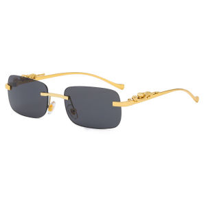 Fashion Rimless Sunglasses for Women Men Cut Edge Golden Leopard Small Frame Sun Glasses Designer Retro Shade Eyewear oculos
