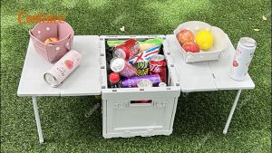 Vehicle-mounted multi-function folding box camping boot portable table large capacity vehicle storage box