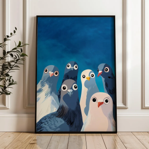 Nosy Pigeon Art Print - funny pigeon art print pigeon wall art bird art print funny bird wall art animal wall art blue art