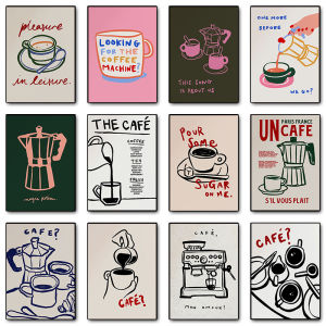Retro French Cafe Coffee Line Art Wall Art Prints Aesthetic Coffee Maker Canvas Poster Decor Kitchen Living Room Home Deco