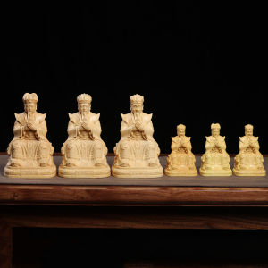 Precise Carving Huang Yang Wood Cypress Three Officials Deity Home Decoration Sculpture Orange Color Handmade round Carving