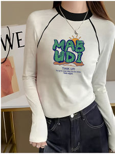 เสื้อยืดคอกลมแขนยาวผ้าฝ้ายแท้ ทรงหลวม แฟชั่นสำหรับผู้หญิง ฤดูใบไม้ผลิและฤดูใบไม้ร่วง 2025 ใหม่ เสื้อตัวบนสีบล็อก