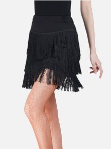 Adult Latin Dance Tassel Skirt Irregular Mini Skirt Professional Competition Samba Rumba Cha Cha Skirt Gym Fitness Dancewear