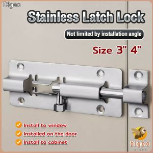 Digeo 3"/4" Stainless Latch Lock Sliding Lock Door Locks Anti-Theft Security Lock Hardware