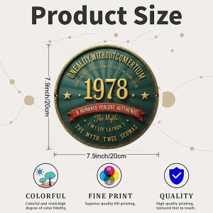 CIFbuy | Vintage 1978 Birth Year 2D Flat Round Metal Sign - Retro Aluminum Wall Plaque for Bar Bedroom Living Room Fathers Day Birthday