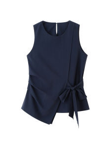 YIFENGXIN | Navy Blue Irregular Sleeveless Summer Blouse Thin French Vest