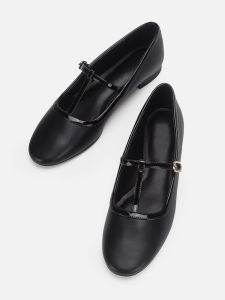 Retro Genuine Leather Mary Jane Flats Womens New 2025 French Style T-Strap Slip-On Ballet Flat Casual round Toe Low Heel