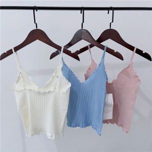 Pure Desire Style Summer Wave Edge Pure Color Knitting Camisole Women's Bottoming Shirt Outer Wear Short Sleeveless Silm Tops
