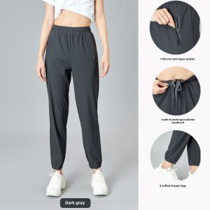 Ice Silk Quick-Drying Running Fitness Womens Pants Thin Stretch Sports Pants Zipper Pocket 2024 New Arrival Casual Jogger Pants
