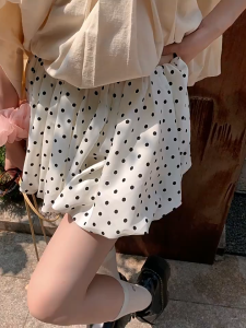GHAOHES กระโปรงมิติลายจุดสีขาวสีดำ มีซับใน เนื้อผ้าเรียบ สไตล์น่ารัก#ขายดี#Polka dots