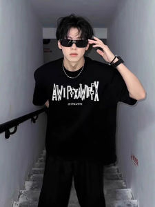 American Style Heavyweight Cotton T-Shirt Mens Summer Fashion Half Sleeve Oversize Pure Cotton Top Streetwear Printed Casual