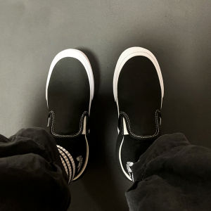 Yuming Mens Slip-On Canvas Shoes Thick Bottom Loafers Japanese Style Breathable Flat Heel Low Top Youth Casual Footwear