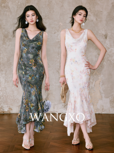 WANGXO | High-Count Chiffon Floral-Cut Sleeveless Fishtail Evening Dress