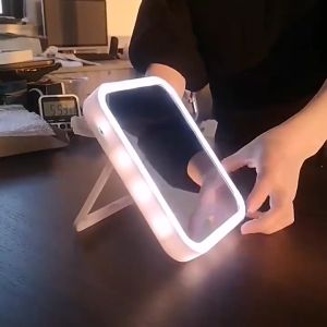 Square Makeup Mirror Led Portable Folding Light Mirror Light Mirror LED Nightlight USB Rechargeable Mirror Eye Effect for Selfie Cemin Lampu Malam