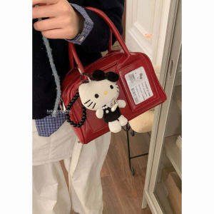 กระเป๋าสะพายไหล่ทรงหมอนสีแดงสำหรับผู้หญิงในช่วงปีใหม่ 2024 กระเป๋าสะพายข้างแบบยูนิเซ็กซ์แบบมีสายคาดไหล่แบบอเนกประสงค์ ทรงสี่เหลี่ยมกลม สไตล์เกาหลี