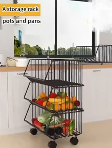 Kuga Kitchen Storage Rack Fruit and Vegetable Basket Storage Rack Movable Food Rack Stackable Kitchen Basket Rack