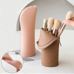 Silicone Makeup Brush Bag for Girls Women Travel Portable Zipper Can Upright Can Be Folded Waterproof Beauty Tools Makeup Bag Storage Bag