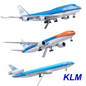 47CM Toys Model KLM Airplane B747 B777 MD-11 MD11 Diecast Resin With Light & Landing Gears Plane Collection Aircraft Toy