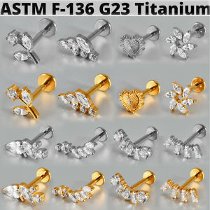1PC G23 Titanium CZ Internal Thread Labret Piercing Tragus Cartilage Helix Daith Stud Lightning Heart Design Earring Jewelry