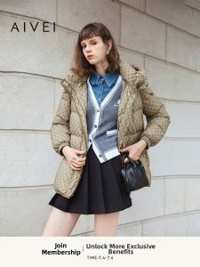 AIVEI | Vintage Letter Print Mid-long Hooded Puffer Down Jacket